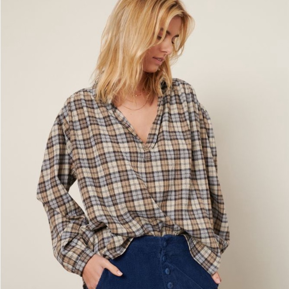 CHLOE STORA plaid cotton blend blouse